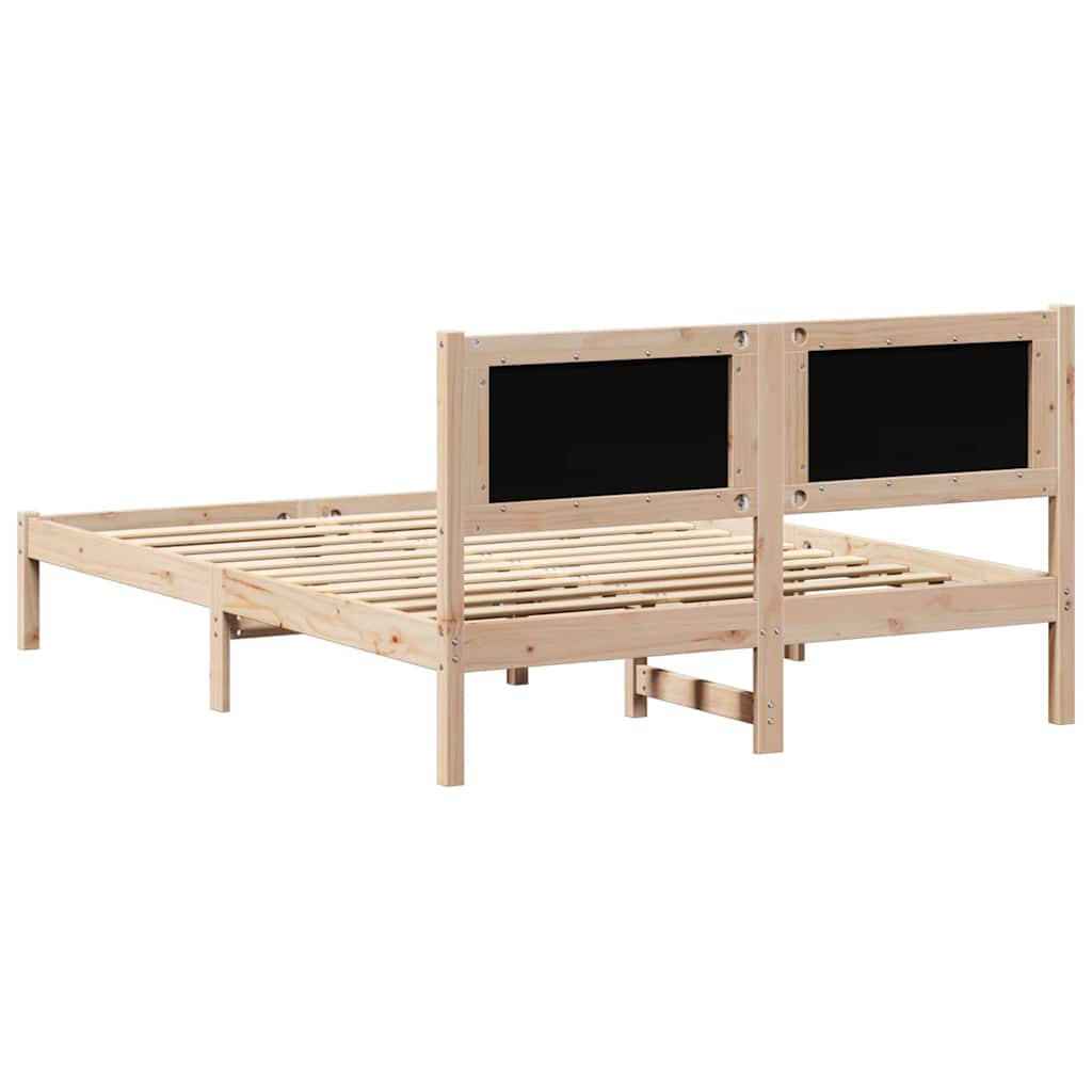 Sengestel med hovedgærde Sort 140 x 190 cm Massiv fyrretræ