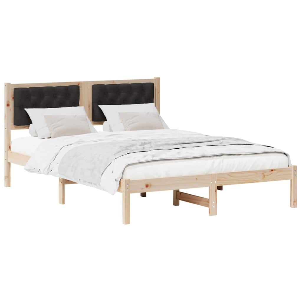 Sengestel med hovedgærde Sort 140 x 190 cm Massiv fyrretræ