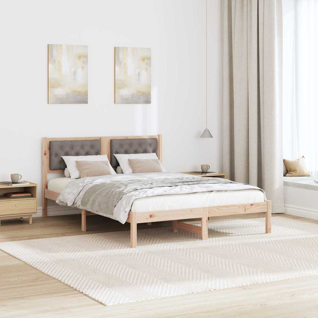 Sengestel med hovedgærde Gråbrun 140 x 190 cm Massiv fyrretræ