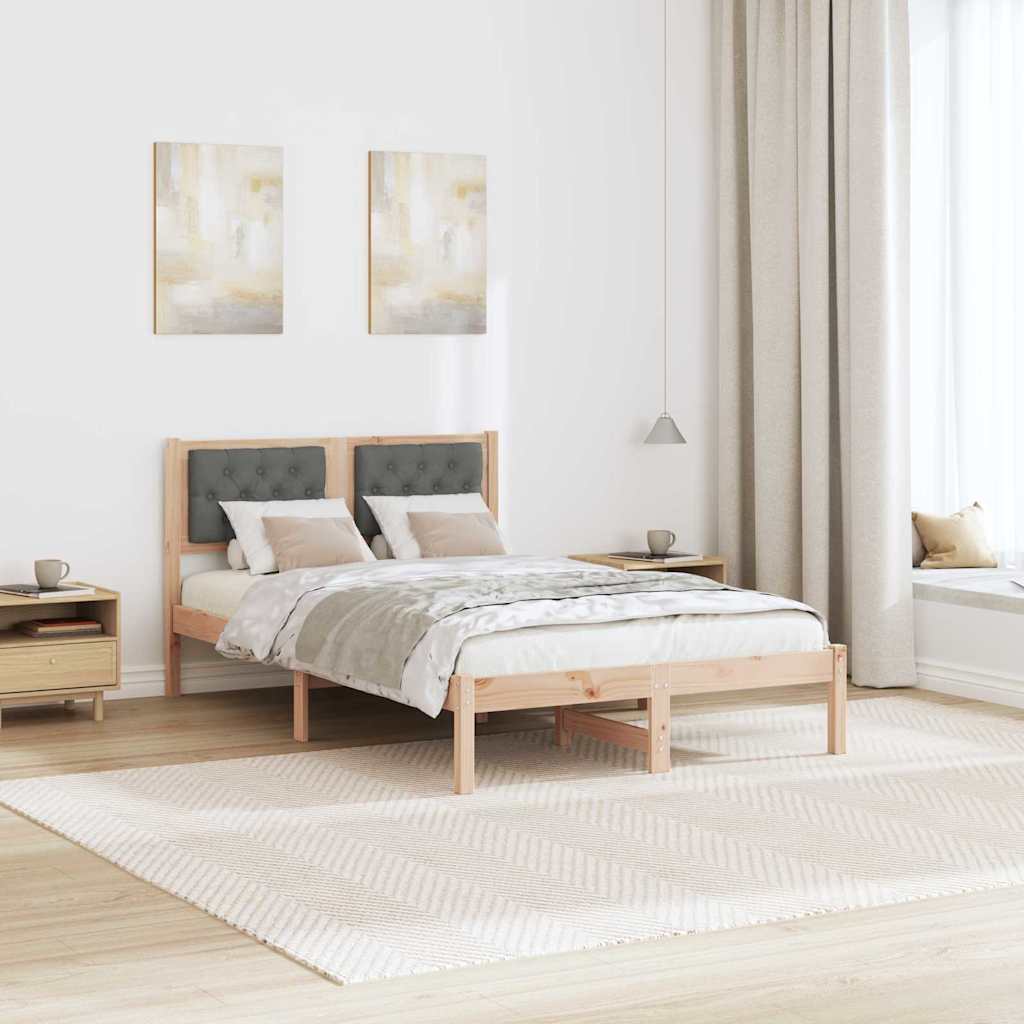 Sengestel med hovedgærde Mørkegrå 135 x 190 cm Massiv fyrretræ