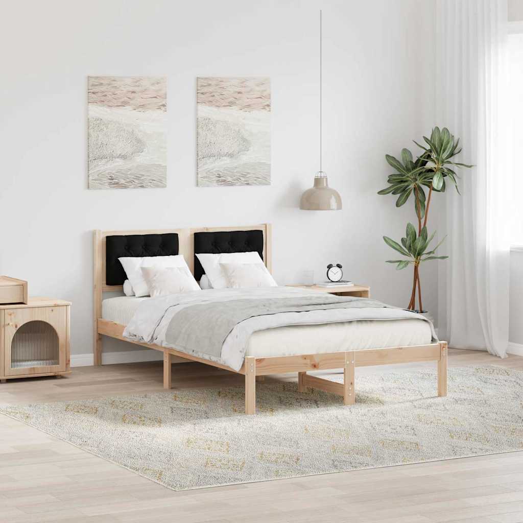 Sengestel med hovedgærde Sort 135 x 190 cm Massiv fyrretræ