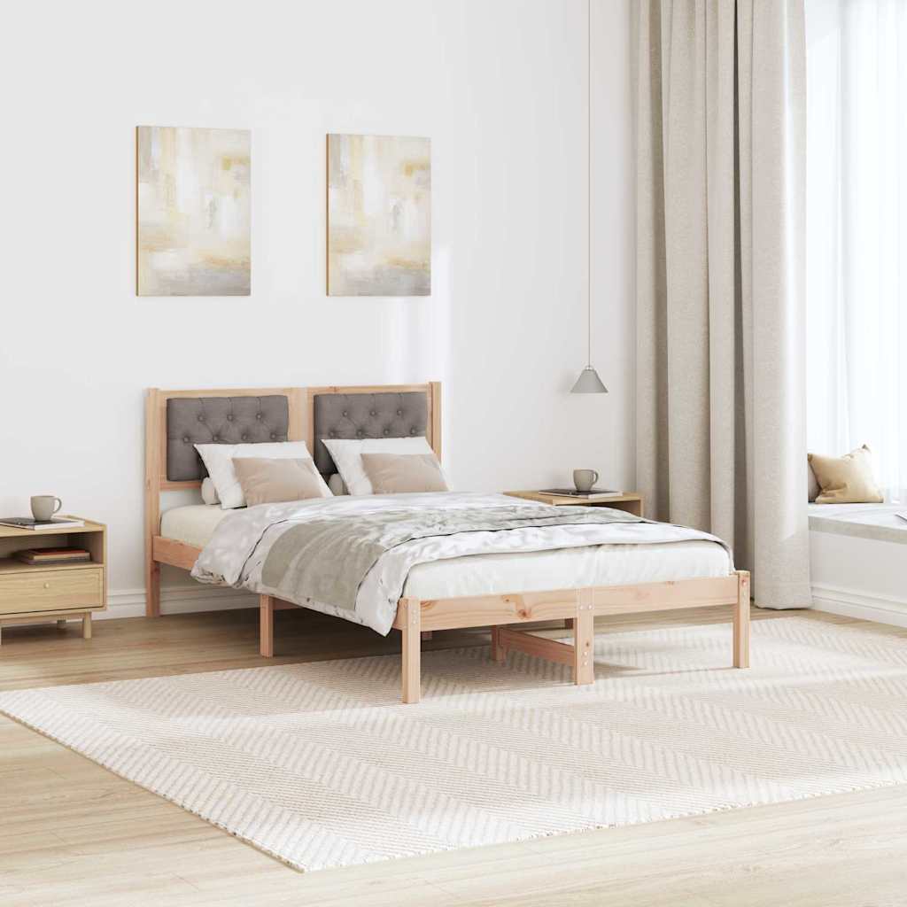 Sengestel med hovedgærde Gråbrun 135 x 190 cm Massiv fyrretræ