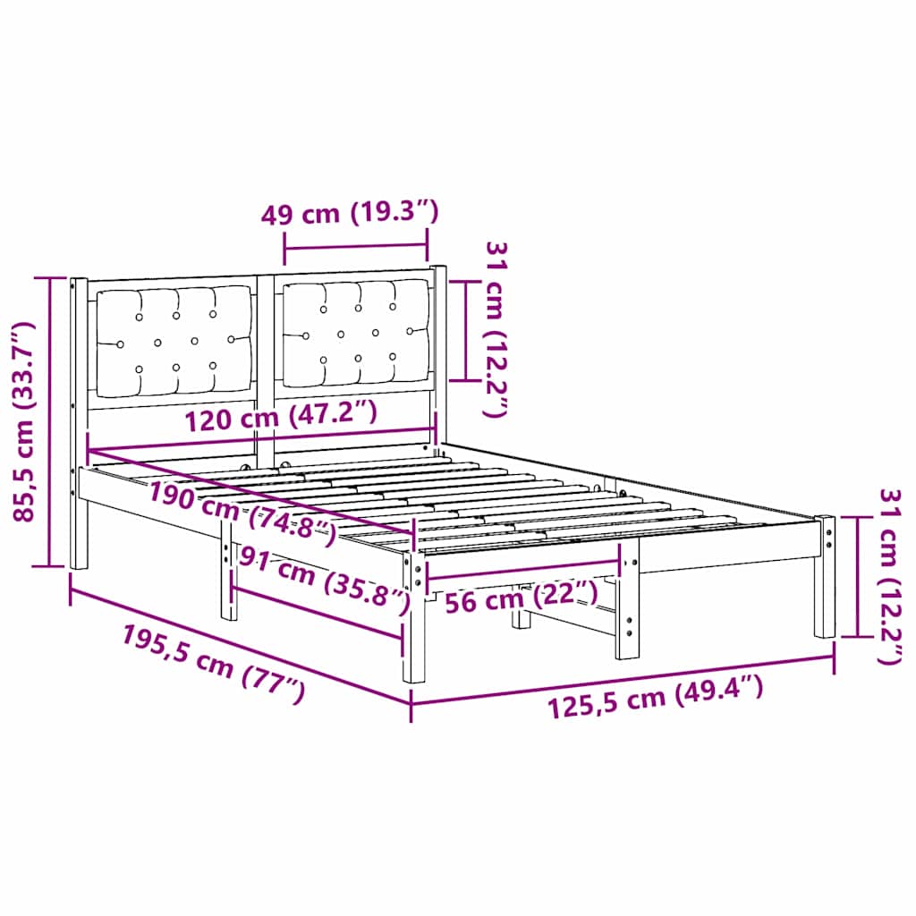 Sengestel med hovedgærde Sort 120 x 190 cm Massiv fyrretræ