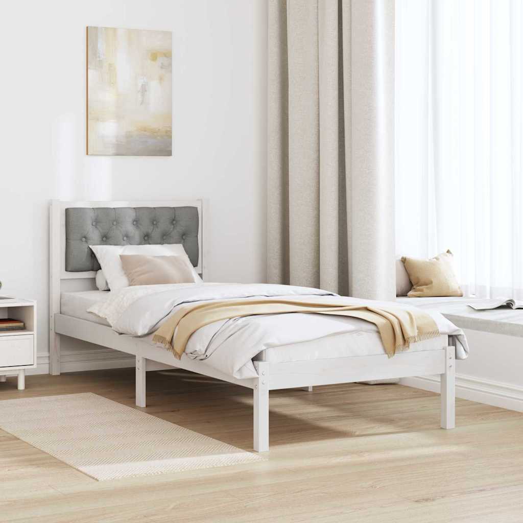 Sengestel med hovedgærde Lysegrå 90 x 200 cm Massiv fyrretræ