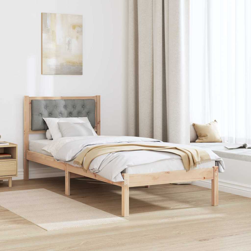 Sengestel med hovedgærde Lysegrå 90 x 190 cm Massiv fyrretræ