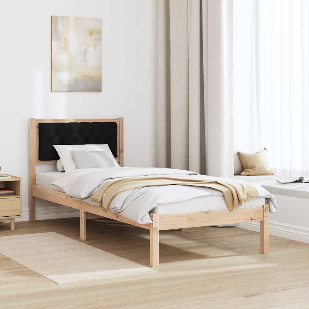Sengestel med hovedgærde Sort 90 x 190 cm Massiv fyrretræ