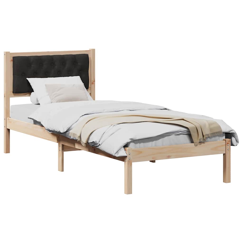 Sengestel med hovedgærde Sort 90 x 190 cm Massiv fyrretræ