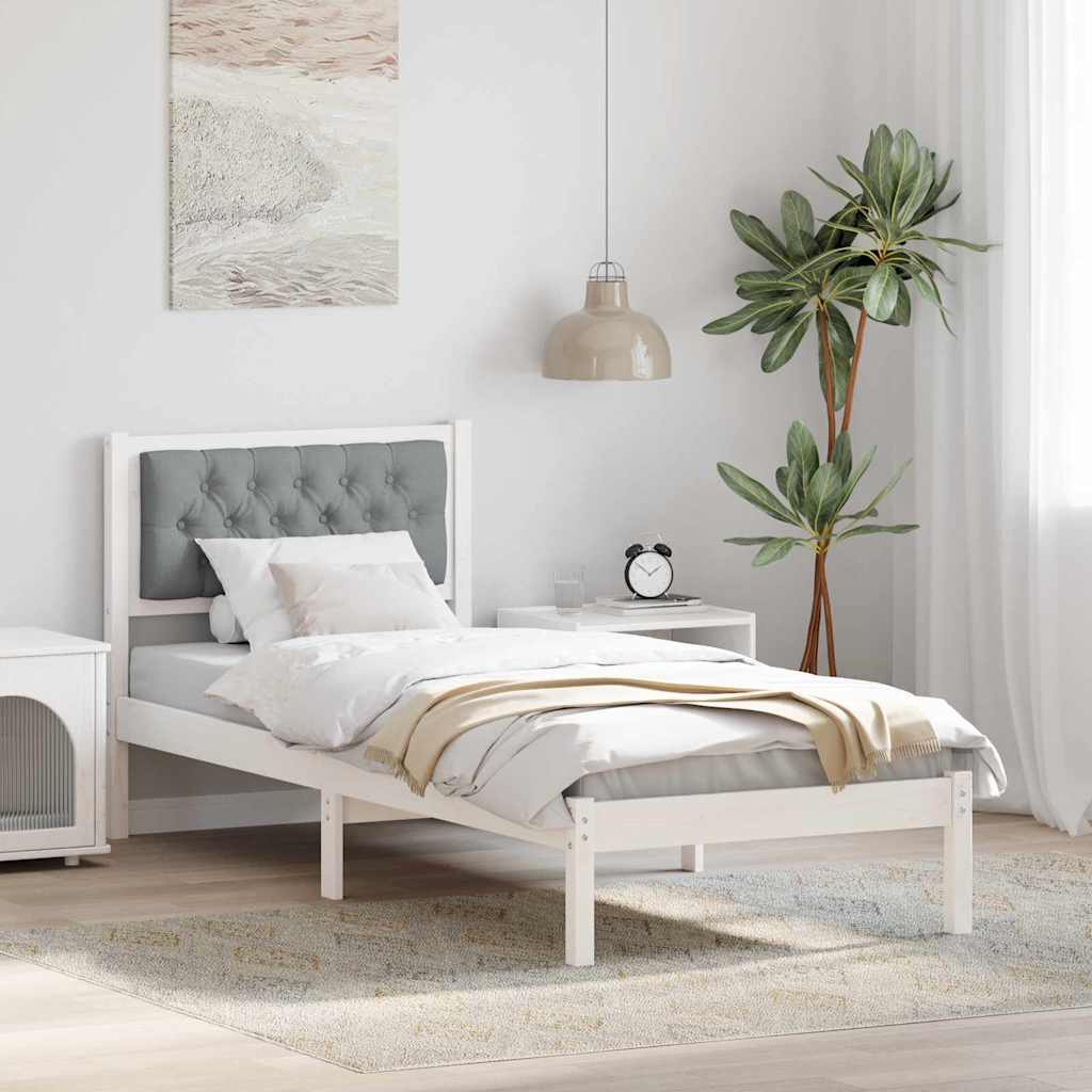 Sengestel med hovedgærde Lysegrå 75 x 190 cm Massiv fyrretræ