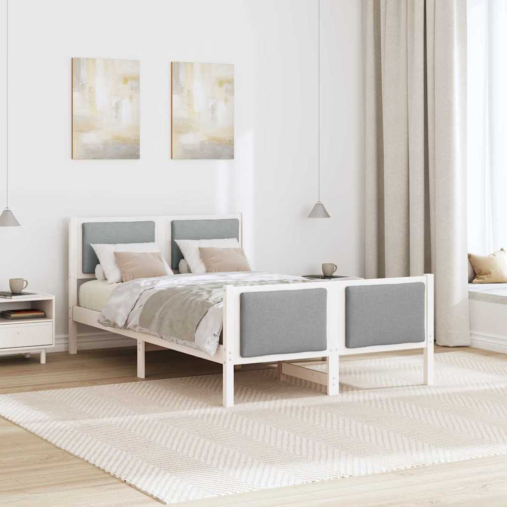Sengestel med hovedgærde Lysegrå 120 x 200 cm Stof