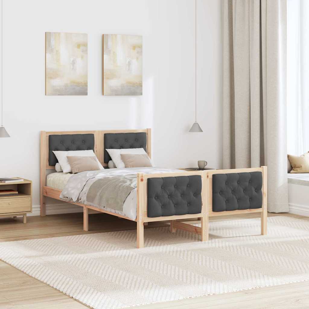 Sengestel med hovedgærde Mørkegrå 120 x 200 cm Massiv fyrretræ