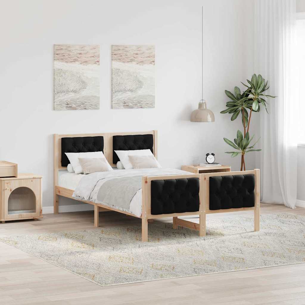 Sengestel med hovedgærde Sort 135 x 190 cm Massiv fyrretræ