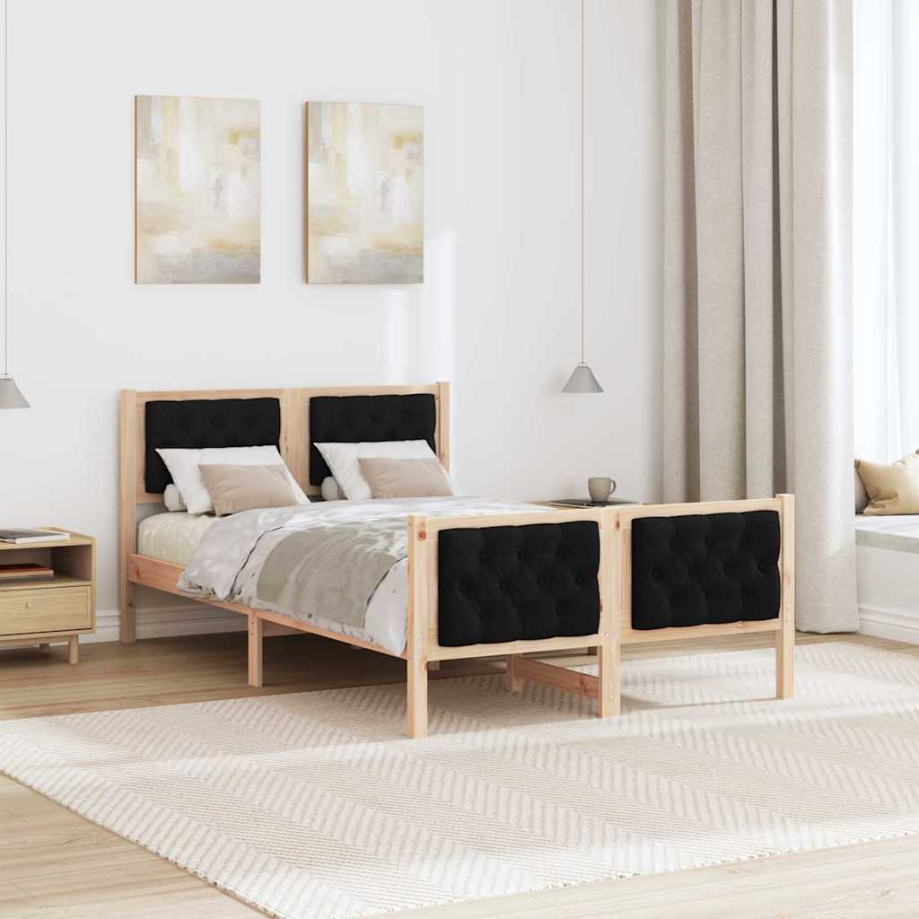 Sengestel med hovedgærde Sort 135 x 190 cm Massiv fyrretræ