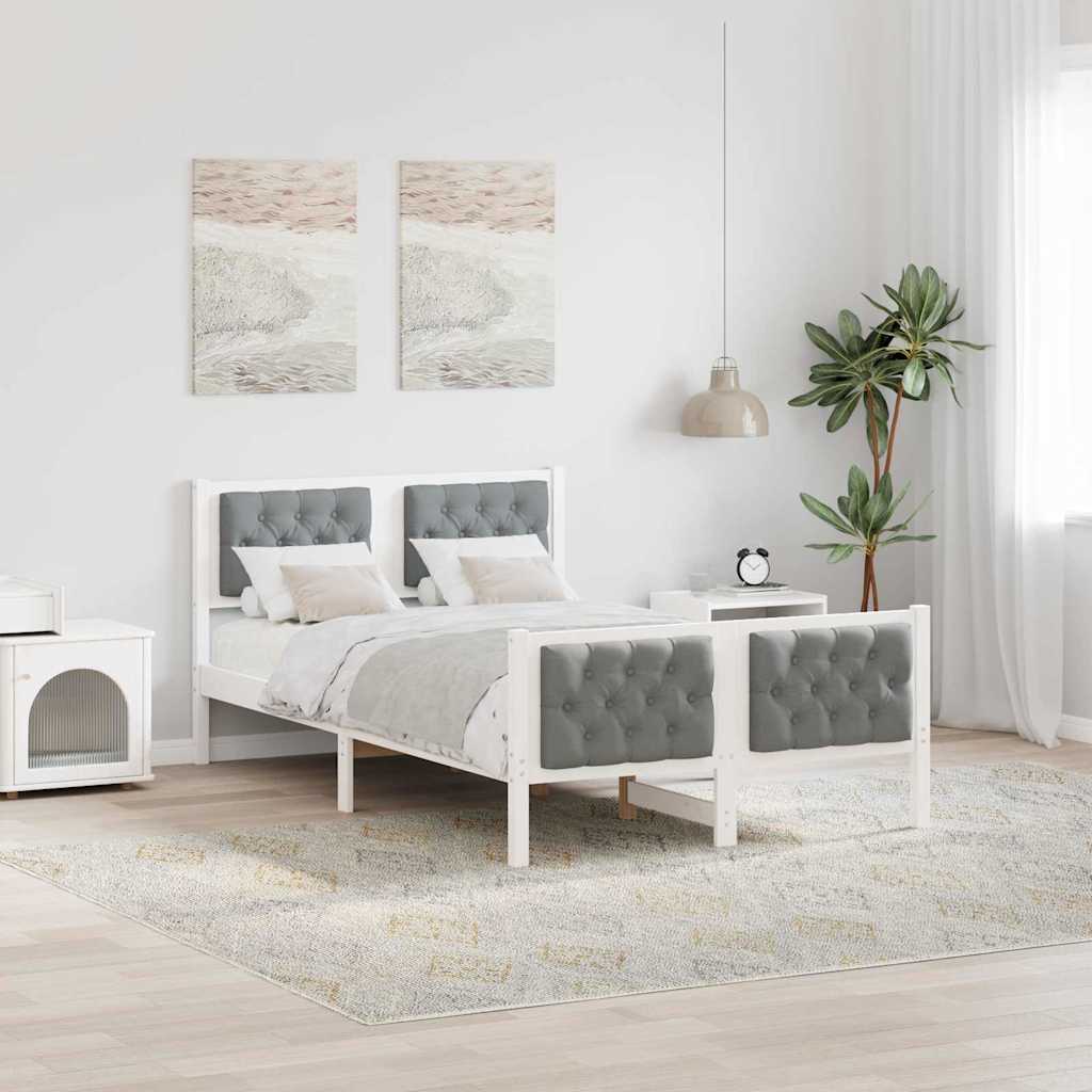 Sengestel med hovedgærde Lysegrå 135 x 190 cm Massiv fyrretræ