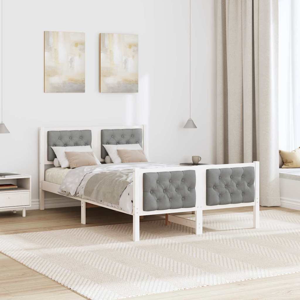 Sengestel med hovedgærde Lysegrå 120 x 190 cm Massiv fyrretræ