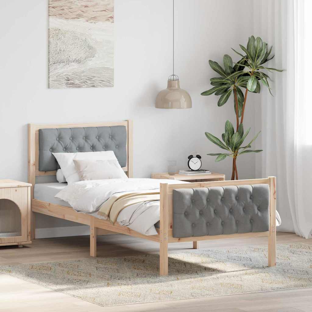 Sengestel med hovedgærde Lysegrå 80 x 200 cm Massiv fyrretræ