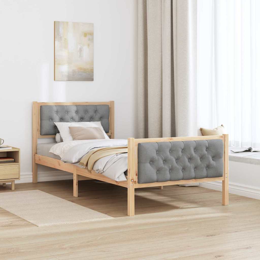 Sengestel med hovedgærde Lysegrå 90 x 190 cm Massiv fyrretræ