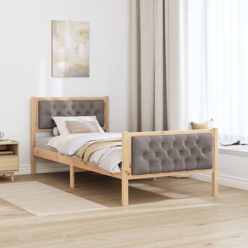 Sengestel med hovedgærde Gråbrun 90 x 190 cm Massiv fyrretræ