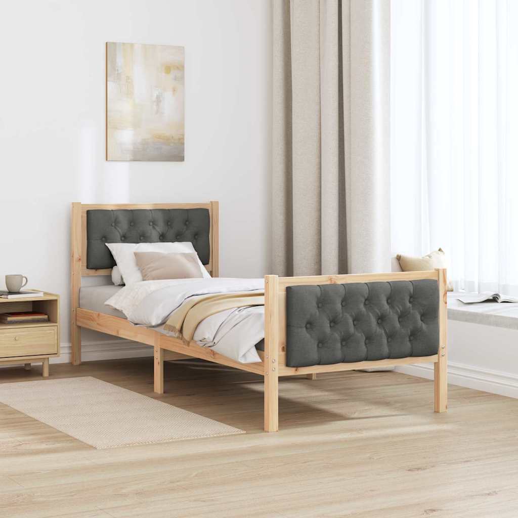 Sengestel med hovedgærde Mørkegrå 75 x 190 cm Massiv fyrretræ