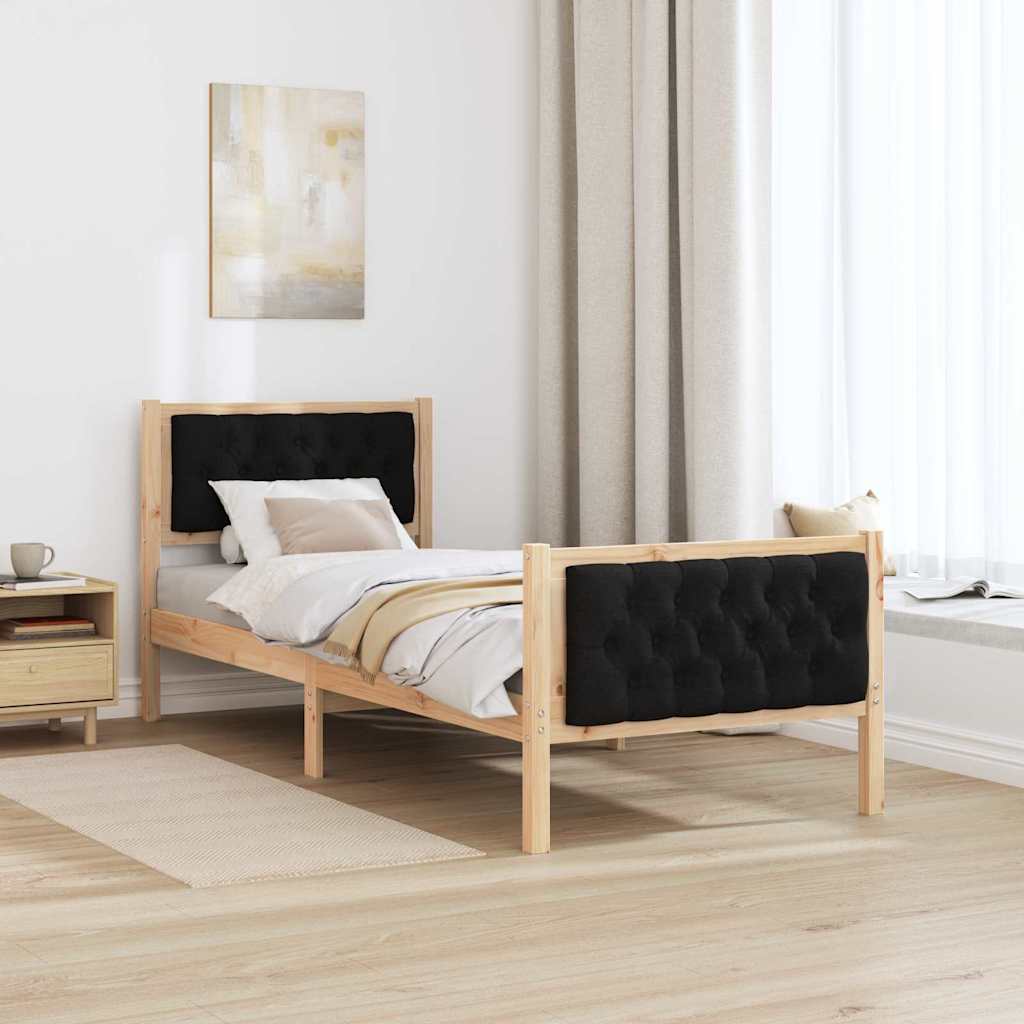 Sengestel med hovedgærde Sort 75 x 190 cm Massiv fyrretræ