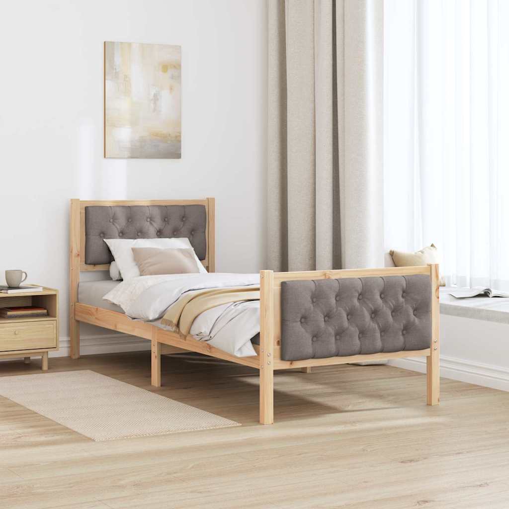 Sengestel med hovedgærde Gråbrun 75 x 190 cm Massiv fyrretræ