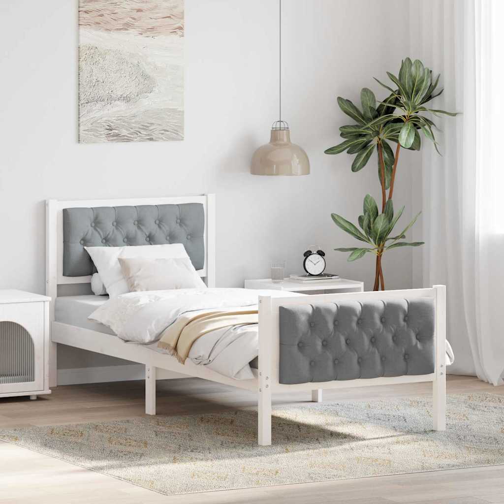 Sengestel med hovedgærde Lysegrå 75 x 190 cm Massiv fyrretræ