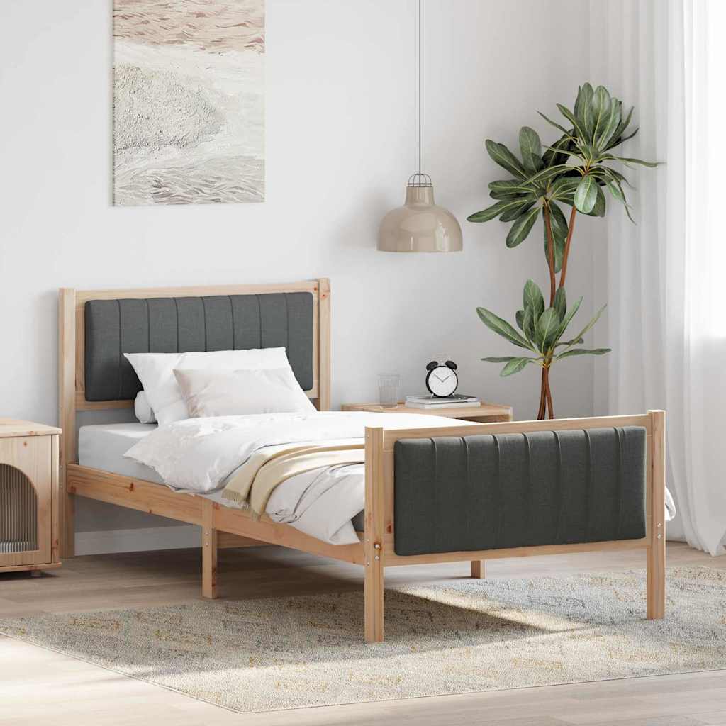 Sengestel brun og mørkegrå 90 x 190 cm Massivt fyrretræ