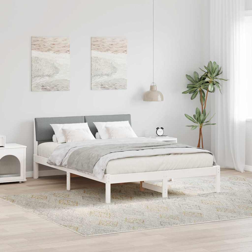 Sengestel Hvid og lys grå 140 x 200 cm Massivt fyrretræ