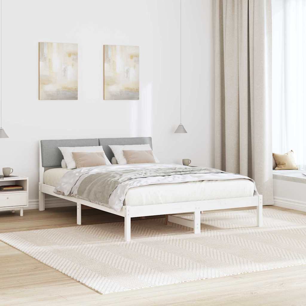 Sengestel Hvid og lys grå 140 x 200 cm Massivt fyrretræ