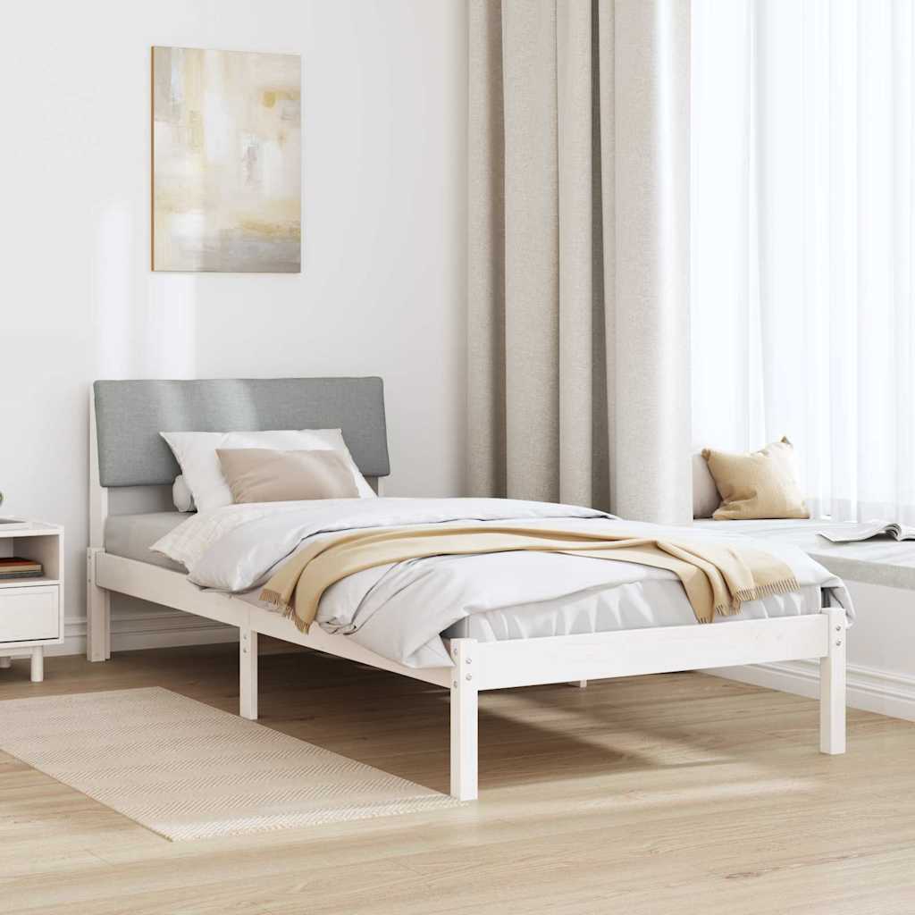 Sengestel Hvid og lys grå 90 x 200 cm Massivt fyrretræ