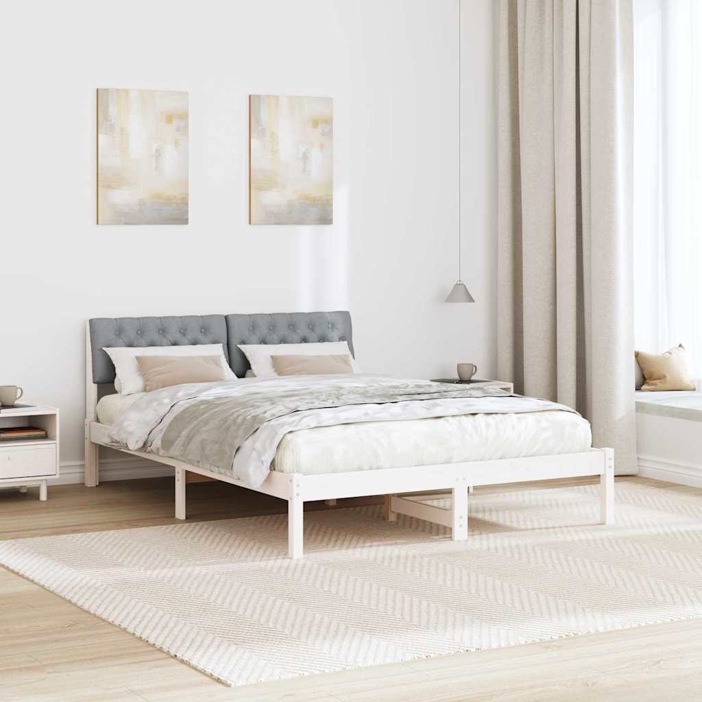 Sengestel Hvid og lys grå 140 x 190 cm Massivt fyrretræ