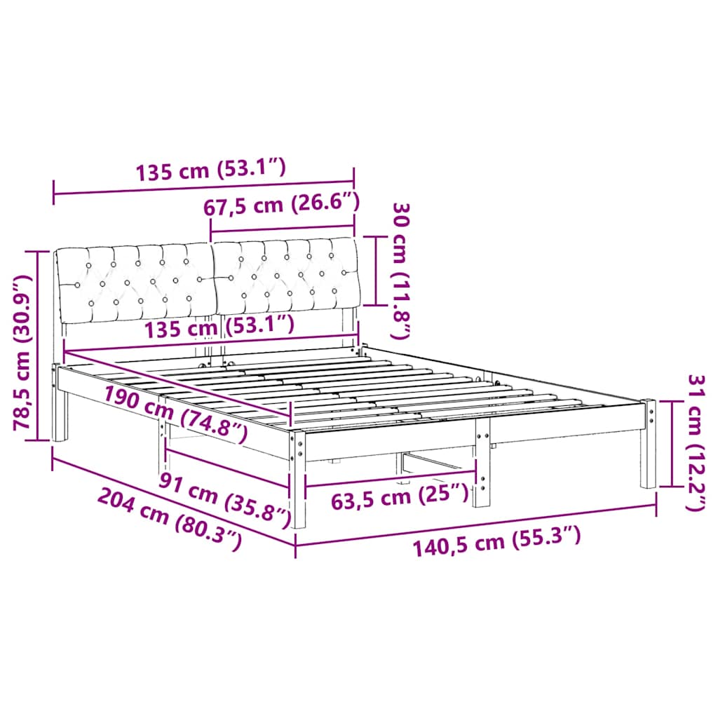 Sengestel Brun og taupe 135 x 190 cm Massivt fyrretræ