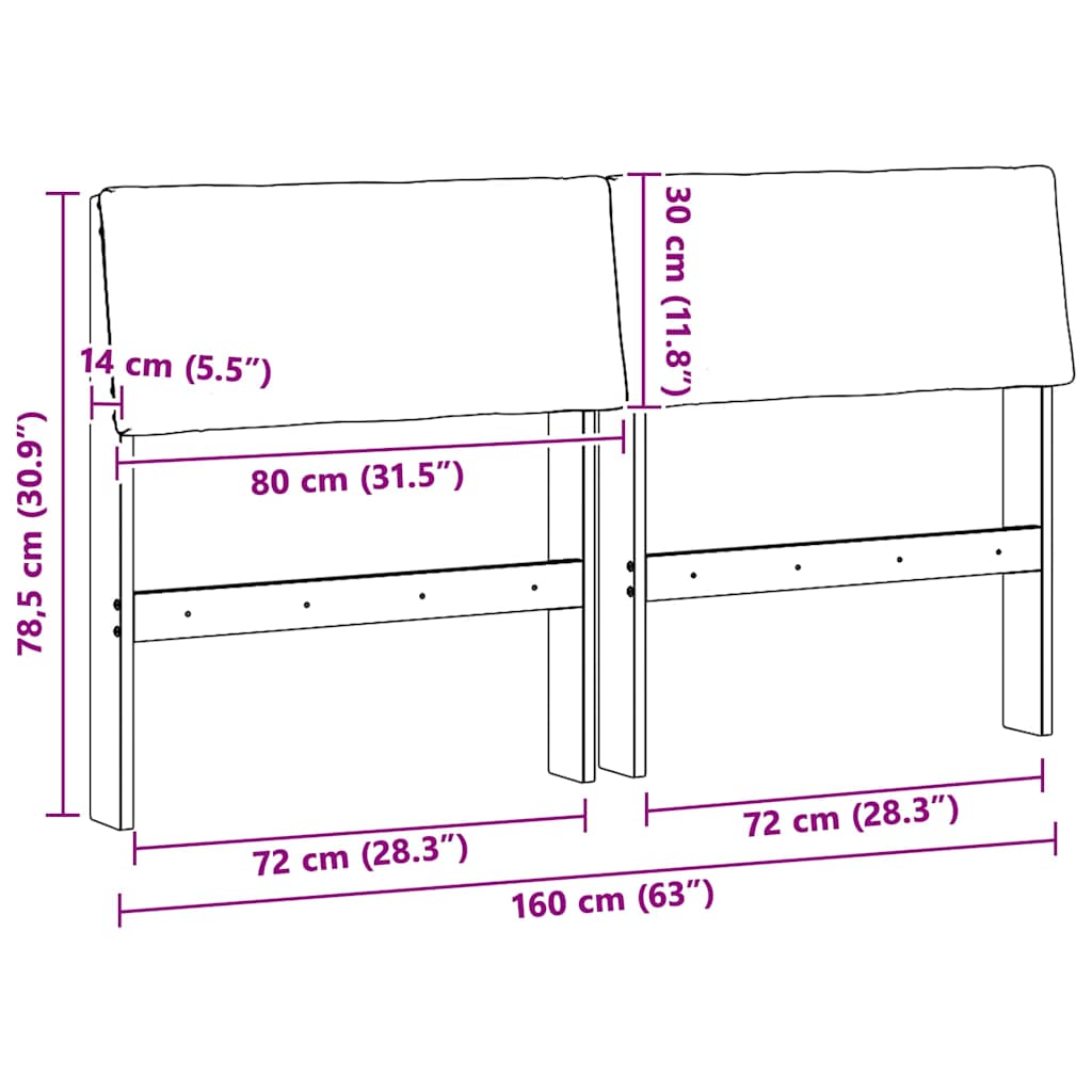 Polstret sengegavl Sort 160 cm Massiv fyrretræ