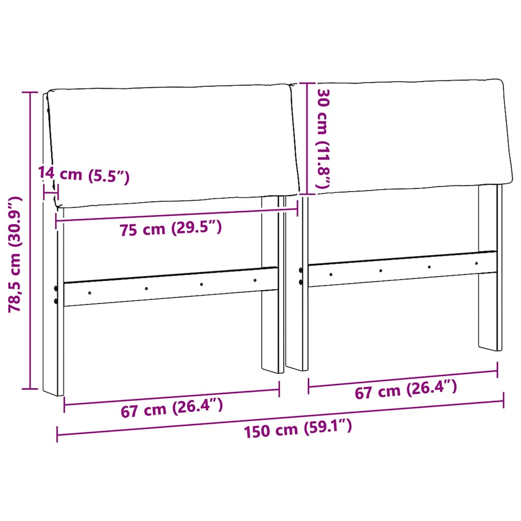Polstret sengegavl Gråbrun 150 cm Massiv fyrretræ