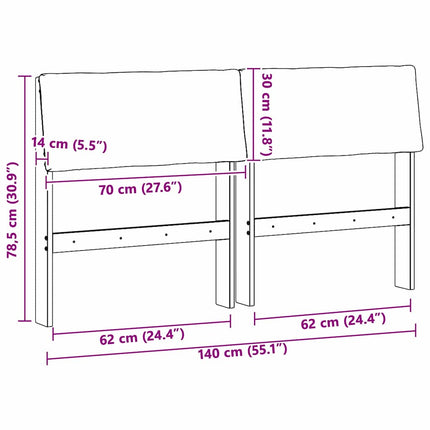 Polstret sengegavl Sort 140 cm Massiv fyrretræ