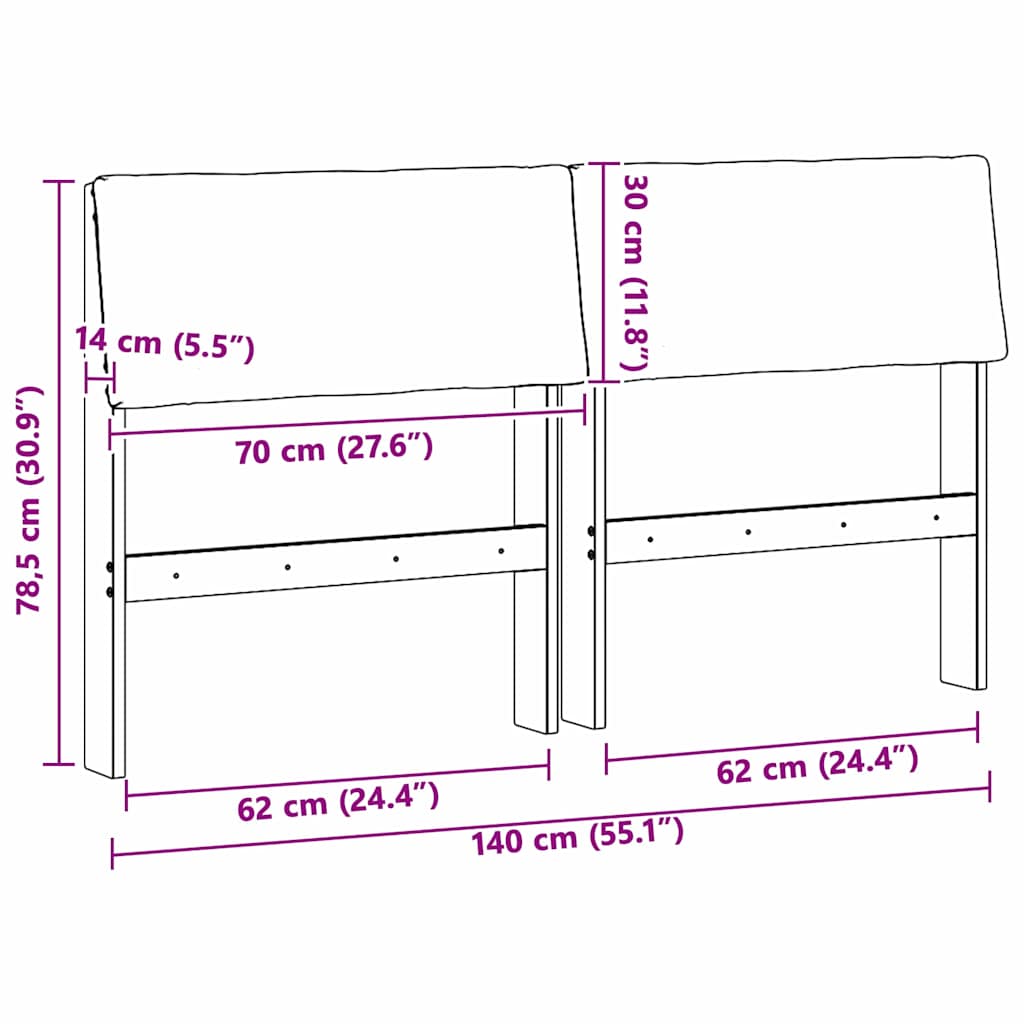 Polstret sengegavl Gråbrun 140 cm Massiv fyrretræ