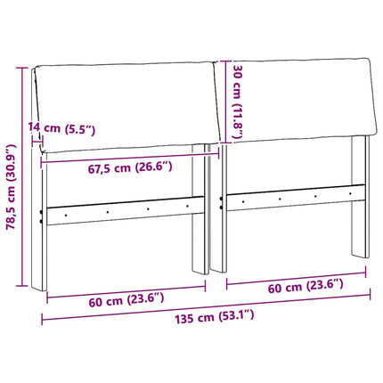 Polstret sengegavl Gråbrun 135 cm Massiv fyrretræ