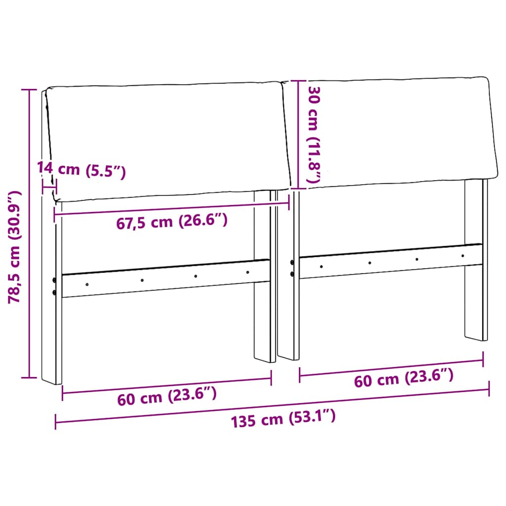 Polstret sengegavl Gråbrun 135 cm Massiv fyrretræ