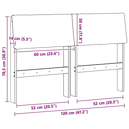Polstret sengegavl Gråbrun 120 cm Massiv fyrretræ