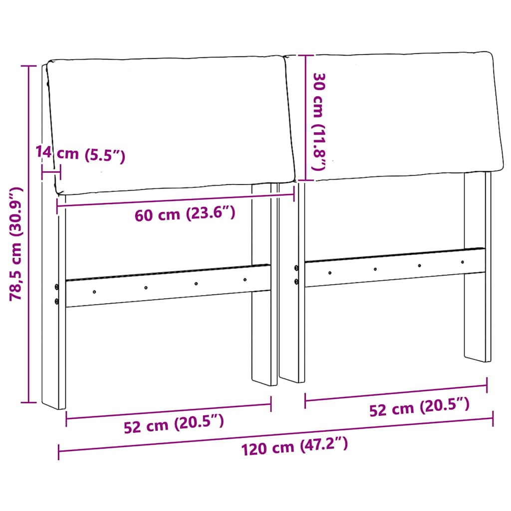 Polstret sengegavl Gråbrun 120 cm Massiv fyrretræ