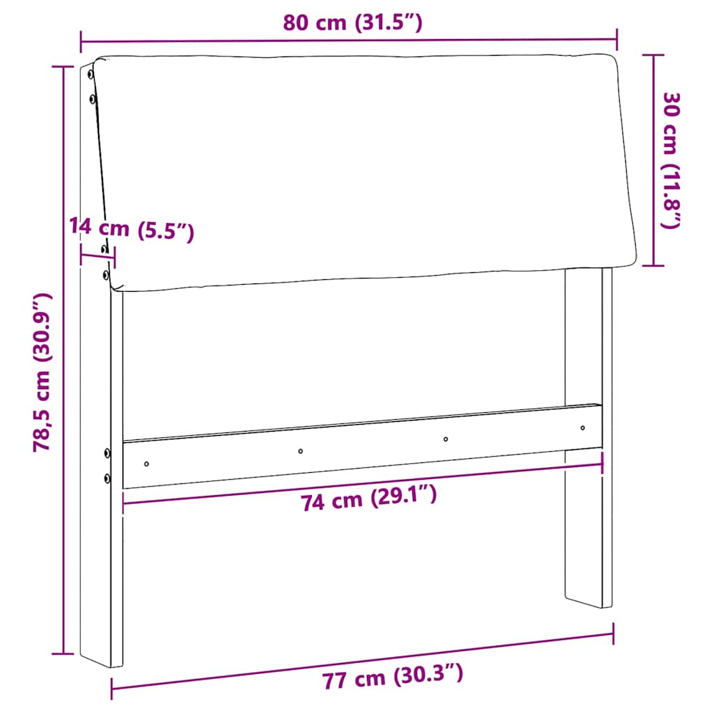 Polstret sengegavl Lysegrå 80 cm Massiv fyrretræ