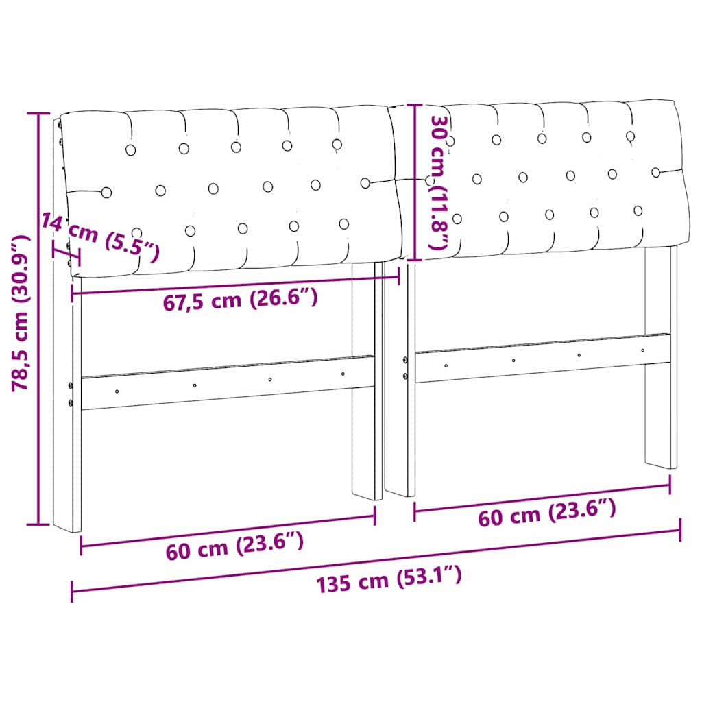 Polstret sengegavl Lysegrå 135 cm Massiv fyrretræ