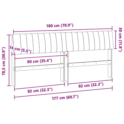 Polstret sengegavl Sort 180 cm Massiv fyrretræ