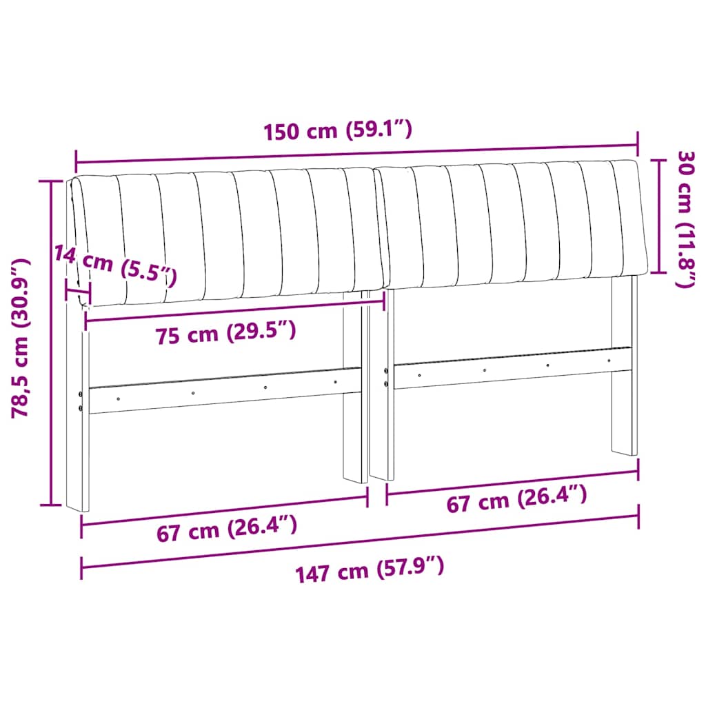 Polstret sengegavl Sort 150 cm Massiv fyrretræ