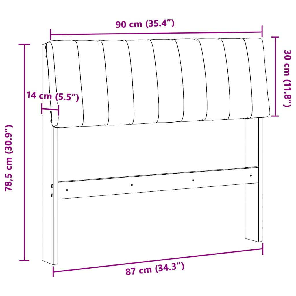 Polstret sengegavl Lysegrå 90 cm Massiv fyrretræ
