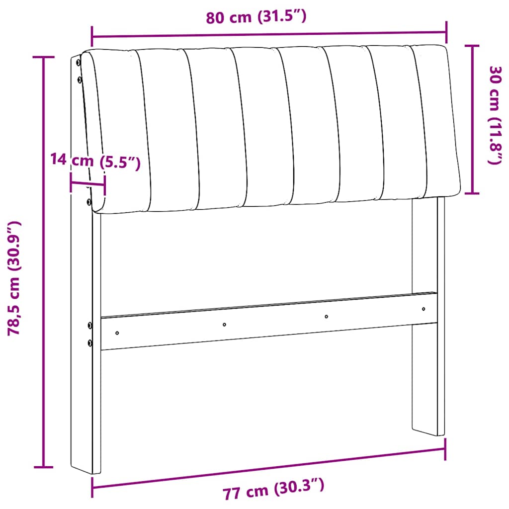 Polstret sengegavl Lysegrå 80 cm Massiv fyrretræ