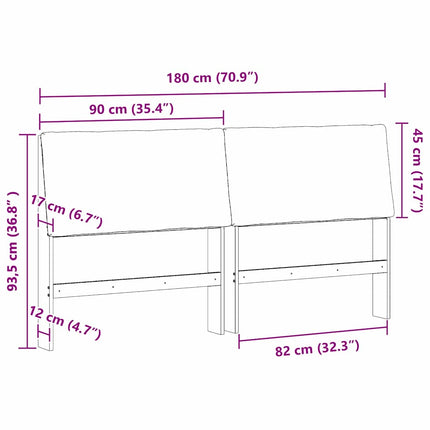 Polstret sengegavl Gråbrun 180 cm Massiv fyrretræ