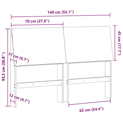Polstret sengegavl Sort 140 cm Massiv fyrretræ