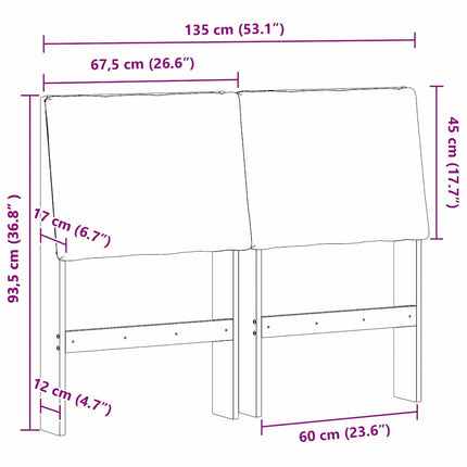 Polstret sengegavl Sort 135 cm Massiv fyrretræ