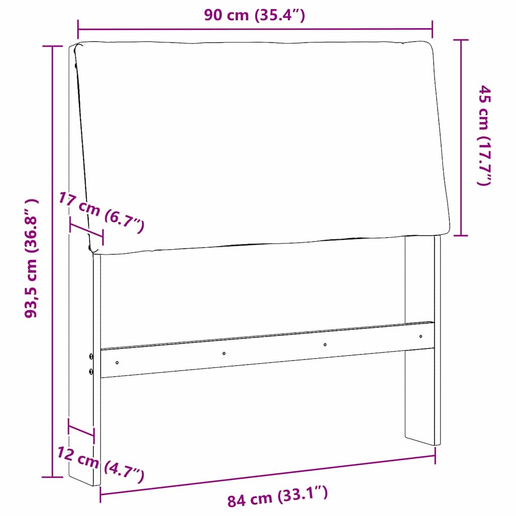 Polstret sengegavl Mørkegrå 90 cm Massiv fyrretræ