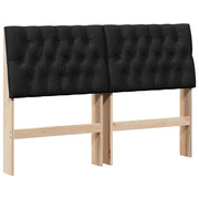 Polstret sengegavl Sort 160 cm Massiv fyrretræ